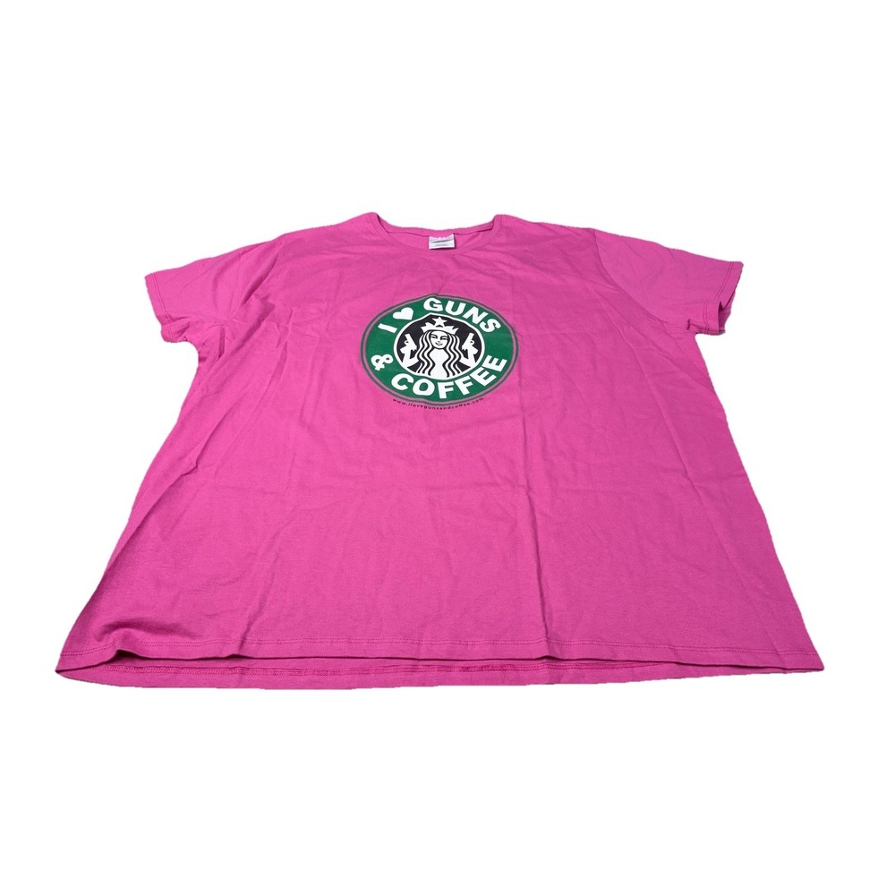 I Love Guns and Coffee Pink Short Sleeve T‎ Shirt 3XL 1n